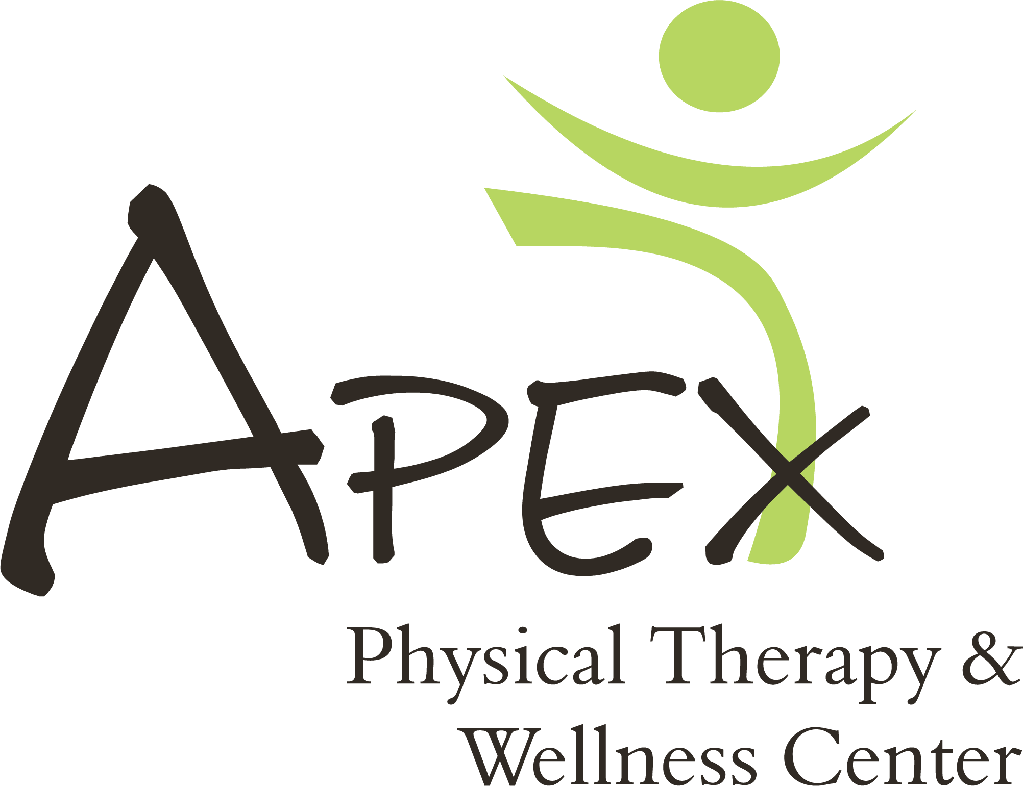 Logo of apex physical therapy & wellness center, featuring an abstract figure in motion above the text, symbolizing health and vitality.
