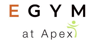 Egym at apex" logo featuring stylized text and an icon of a figure with outstretched arms, representing a brand or partnership between egym and apex.